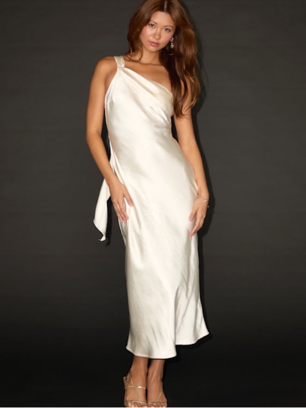 NWT Lulus Naima White Satin One-Shoulder Midi Dress XS